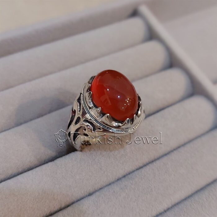 Natural Agate Ring 925 Silver Yemen Agate Irani Aqeeq Aqiq Stone Real 5 36 Turkish Jewel <h3>Hand Engraved Ring - Red Yemen Agate</h3> Superior Quality Handmade Design on Sides. Pure and Natural Red Aqeeq (Red Agate) stone. Heavy and strong ring made with 925 Silver metal. <p class="LC20lb MBeuO DKV0Md">⭐ Highest Quality Silver 925</p> ⭐ Durable & Strong Design <p class="LC20lb MBeuO DKV0Md">⭐ Lifetime Silver Gurantee</p>