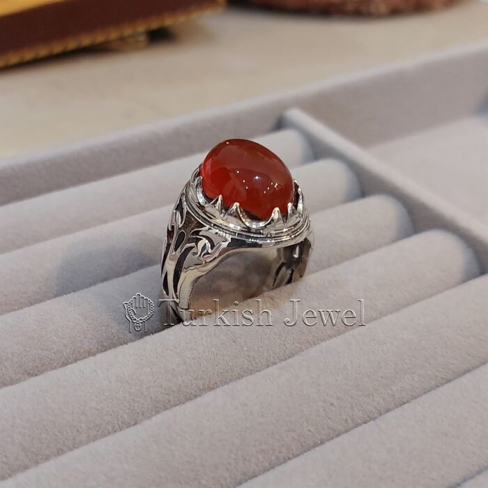 Natural Agate Ring 925 Silver Yemen Agate Irani Aqeeq Aqiq Stone Real 5 37 Turkish Jewel <h3>Hand Engraved Ring - Red Yemen Agate</h3> Superior Quality Handmade Design on Sides. Pure and Natural Red Aqeeq (Red Agate) stone. Heavy and strong ring made with 925 Silver metal. <p class="LC20lb MBeuO DKV0Md">⭐ Highest Quality Silver 925</p> ⭐ Durable & Strong Design <p class="LC20lb MBeuO DKV0Md">⭐ Lifetime Silver Gurantee</p>