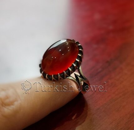 Brown Yemen Agate Natural Yamani Aqeeq 925 Silver Ring