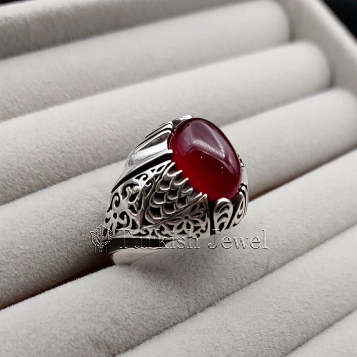 Natural Agate Ring 925 Silver Yemen Agate Irani Aqeeq Aqiq Stone Real 5 65 Turkish Jewel <h3>Hand Engraved Ring - Red Yemen Agate</h3> Superior Quality Handmade Design on Sides. Pure and Natural Red Aqeeq (Red Agate) stone. Heavy and strong ring made with 925 Silver metal. <p class="LC20lb MBeuO DKV0Md">⭐ Highest Quality Silver 925</p> ⭐ Durable & Strong Design <p class="LC20lb MBeuO DKV0Md">⭐ Lifetime Silver Gurantee</p>