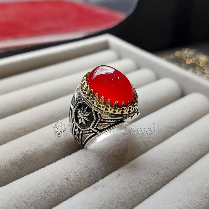 Natural Agate Ring 925 Silver Yemen Agate Irani Aqeeq Aqiq Stone Real 5 Turkish Jewel <h3>Design by Hand Engraved</h3> <h4>Red Brown Color Agate</h4> Superior Quality Handmade Design on Sides. Pure and Natural Red Aqeeq (Brown Agate) stone. Heavy and strong ring made with 925 Silver metal. <p class="LC20lb MBeuO DKV0Md">⭐ Highest Quality Silver 925</p> ⭐ Durable & Strong Design <p class="LC20lb MBeuO DKV0Md">⭐ Lifetime Silver Gurantee</p>