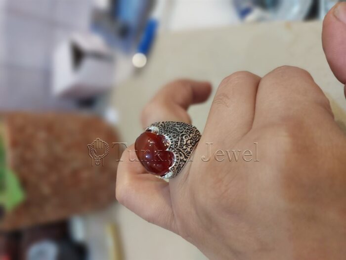 Natural Agate Ring 925 Silver Yemen Agate Irani Aqeeq Aqiq Stone Real 6 1 Turkish Jewel <h3>Hand Engraved - Brown Agate</h3> Superior Quality Handmade Design on Sides. Pure and Natural Brown Aqeeq (Brown Agate) stone. Heavy and strong ring made with 925 Silver metal. <p class="LC20lb MBeuO DKV0Md">⭐ Highest Quality Silver 925</p> ⭐ Durable & Strong Design <p class="LC20lb MBeuO DKV0Md">⭐ Lifetime Silver Gurantee</p>