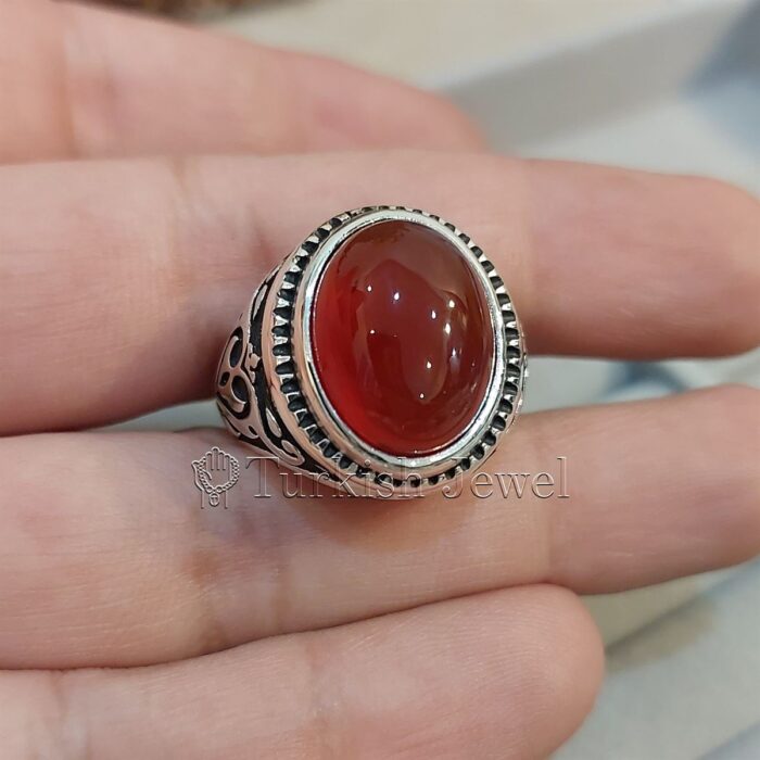 Natural Agate Ring 925 Silver Yemen Agate Irani Aqeeq Aqiq Stone Real 6 14 Turkish Jewel <h3>Hand Engraved Ring - Red Yemen Agate</h3> Superior Quality Handmade Design on Sides. Pure and Natural Red Aqeeq (Red Agate) stone. Heavy and strong ring made with 925 Silver metal. <p class="LC20lb MBeuO DKV0Md">⭐ Highest Quality Silver 925</p> ⭐ Durable & Strong Design <p class="LC20lb MBeuO DKV0Md">⭐ Lifetime Silver Gurantee</p>