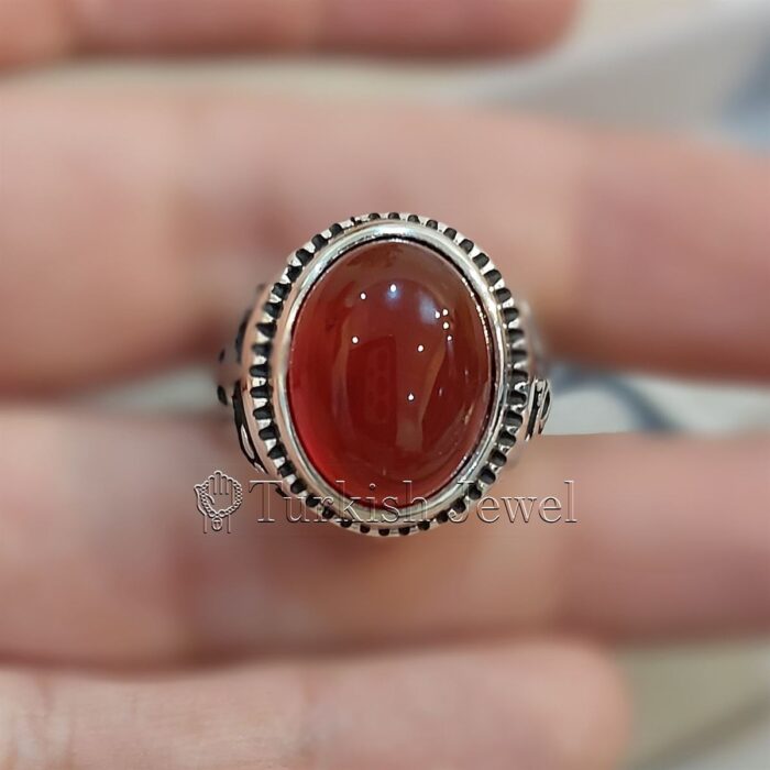 Natural Agate Ring 925 Silver Yemen Agate Irani Aqeeq Aqiq Stone Real 6 15 Turkish Jewel <h3>Hand Engraved Ring - Red Yemen Agate</h3> Superior Quality Handmade Design on Sides. Pure and Natural Red Aqeeq (Red Agate) stone. Heavy and strong ring made with 925 Silver metal. <p class="LC20lb MBeuO DKV0Md">⭐ Highest Quality Silver 925</p> ⭐ Durable & Strong Design <p class="LC20lb MBeuO DKV0Md">⭐ Lifetime Silver Gurantee</p>