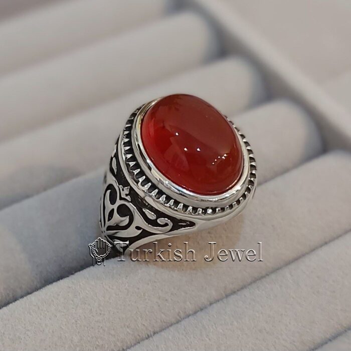 Natural Agate Ring 925 Silver Yemen Agate Irani Aqeeq Aqiq Stone Real 6 16 Turkish Jewel <h3>Hand Engraved Ring - Red Yemen Agate</h3> Superior Quality Handmade Design on Sides. Pure and Natural Red Aqeeq (Red Agate) stone. Heavy and strong ring made with 925 Silver metal. <p class="LC20lb MBeuO DKV0Md">⭐ Highest Quality Silver 925</p> ⭐ Durable & Strong Design <p class="LC20lb MBeuO DKV0Md">⭐ Lifetime Silver Gurantee</p>