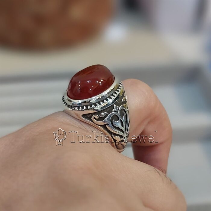 Natural Agate Ring 925 Silver Yemen Agate Irani Aqeeq Aqiq Stone Real 6 17 Turkish Jewel <h3>Hand Engraved Ring - Red Yemen Agate</h3> Superior Quality Handmade Design on Sides. Pure and Natural Red Aqeeq (Red Agate) stone. Heavy and strong ring made with 925 Silver metal. <p class="LC20lb MBeuO DKV0Md">⭐ Highest Quality Silver 925</p> ⭐ Durable & Strong Design <p class="LC20lb MBeuO DKV0Md">⭐ Lifetime Silver Gurantee</p>