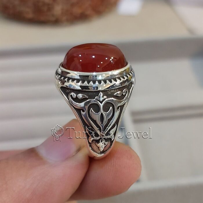 Natural Agate Ring 925 Silver Yemen Agate Irani Aqeeq Aqiq Stone Real 6 18 Turkish Jewel <h3>Hand Engraved Ring - Red Yemen Agate</h3> Superior Quality Handmade Design on Sides. Pure and Natural Red Aqeeq (Red Agate) stone. Heavy and strong ring made with 925 Silver metal. <p class="LC20lb MBeuO DKV0Md">⭐ Highest Quality Silver 925</p> ⭐ Durable & Strong Design <p class="LC20lb MBeuO DKV0Md">⭐ Lifetime Silver Gurantee</p>