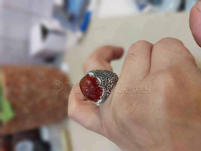 Natural Agate Ring 925 Silver Yemen Agate Irani Aqeeq Aqiq Stone Real 6 2 Turkish Jewel <h3>Hand Engraved - Brown Agate</h3> Superior Quality Handmade Design on Sides. Pure and Natural Brown Aqeeq (Brown Agate) stone. Heavy and strong ring made with 925 Silver metal. <p class="LC20lb MBeuO DKV0Md">⭐ Highest Quality Silver 925</p> ⭐ Durable & Strong Design <p class="LC20lb MBeuO DKV0Md">⭐ Lifetime Silver Gurantee</p>