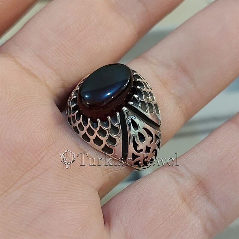 Natural Agate Ring 925 Silver Yemen Agate Irani Aqeeq Aqiq Stone Real 6 20 Turkish Jewel