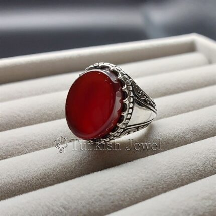 Brown Yemen Agate Natural Yamani Aqeeq 925 Silver Ring