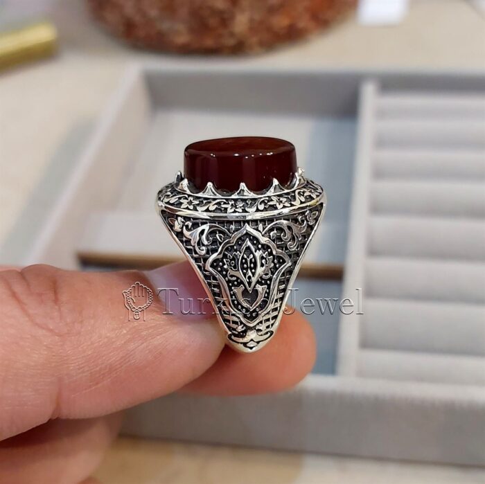 Natural Agate Ring 925 Silver Yemen Agate Irani Aqeeq Aqiq Stone Real 6 31 Turkish Jewel <h3>Hand Engraved - Brown Agate</h3> Superior Quality Handmade Design on Sides. Pure and Natural Brown Aqeeq (Brown Agate) stone. Heavy and strong ring made with 925 Silver metal. <p class="LC20lb MBeuO DKV0Md">⭐ Highest Quality Silver 925</p> ⭐ Durable & Strong Design <p class="LC20lb MBeuO DKV0Md">⭐ Lifetime Silver Gurantee</p>