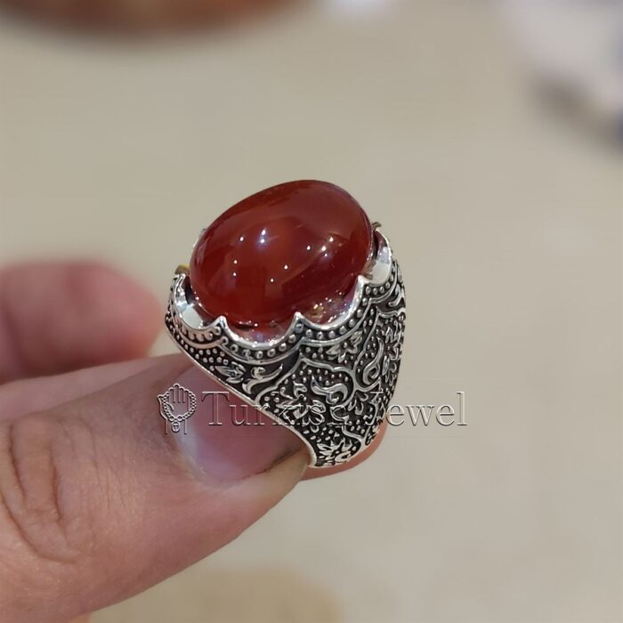 Natural Yemen Agate Ring - 925 Silver