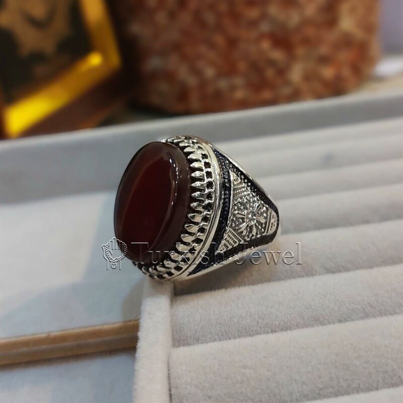 Natural Agate Ring 925 Silver Yemen Agate Irani Aqeeq Aqiq Stone Real 8 Turkish Jewel