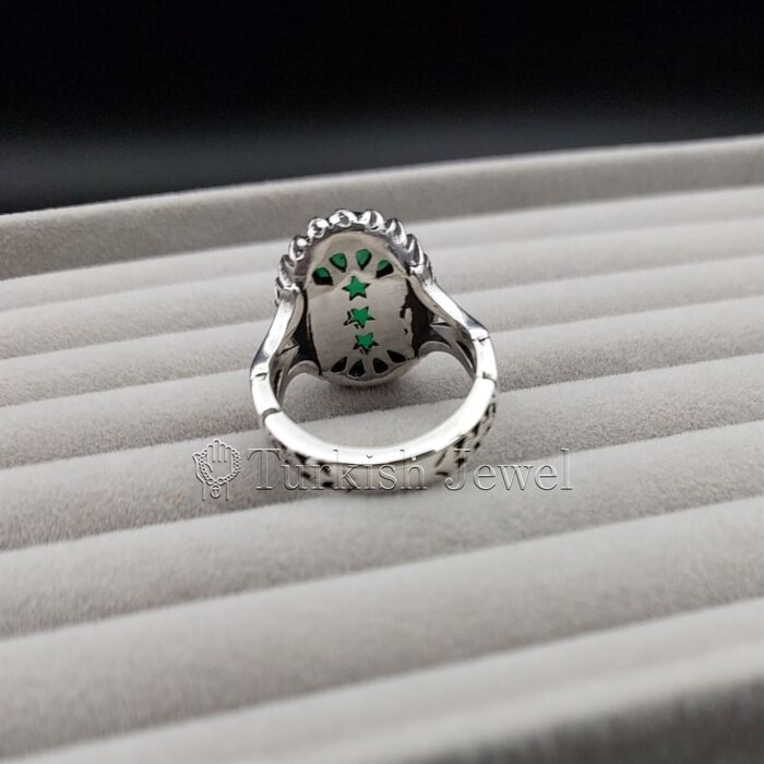 Natural Green Agate Sabz Aqeeq Ring 925 Silver 2 Turkish Jewel <h3>Hand Engraved - Green Agate</h3> Superior Quality Handmade Design on Sides. Pure and Natural Green Aqeeq (Sabz Agate) stone. Heavy and strong ring made with 925 Silver metal. <p class="LC20lb MBeuO DKV0Md">⭐ Highest Quality Silver 925</p> ⭐ Durable & Strong Design <p class="LC20lb MBeuO DKV0Md">⭐ Lifetime Silver Gurantee</p>