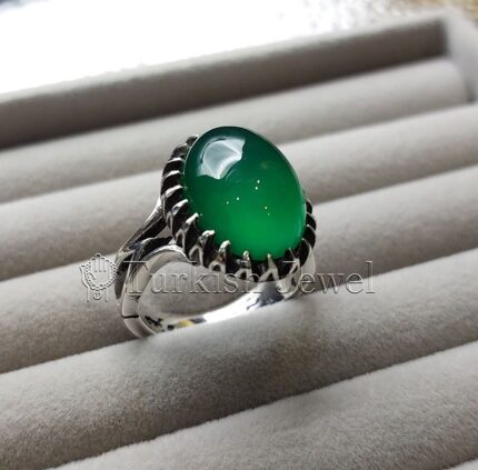 Green Agate Natural Sabz Aqeeq 925 Silver Ring High Quality Ring