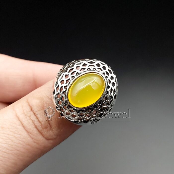 Yellow Agate Stone Ring 925 silver Zard Aqeeq Ring 925 Silver 6 Turkish Jewel <h3>Hand Engraved - Yellow Agate</h3> Superior Quality Handmade Design on Sides. Pure and Natural Yellow Aqeeq (Sabz Agate) stone. Heavy and strong ring made with 925 Silver metal. <p class="LC20lb MBeuO DKV0Md">⭐ Highest Quality Silver 925</p> ⭐ Durable & Strong Design <p class="LC20lb MBeuO DKV0Md">⭐ Lifetime Silver Gurantee</p>