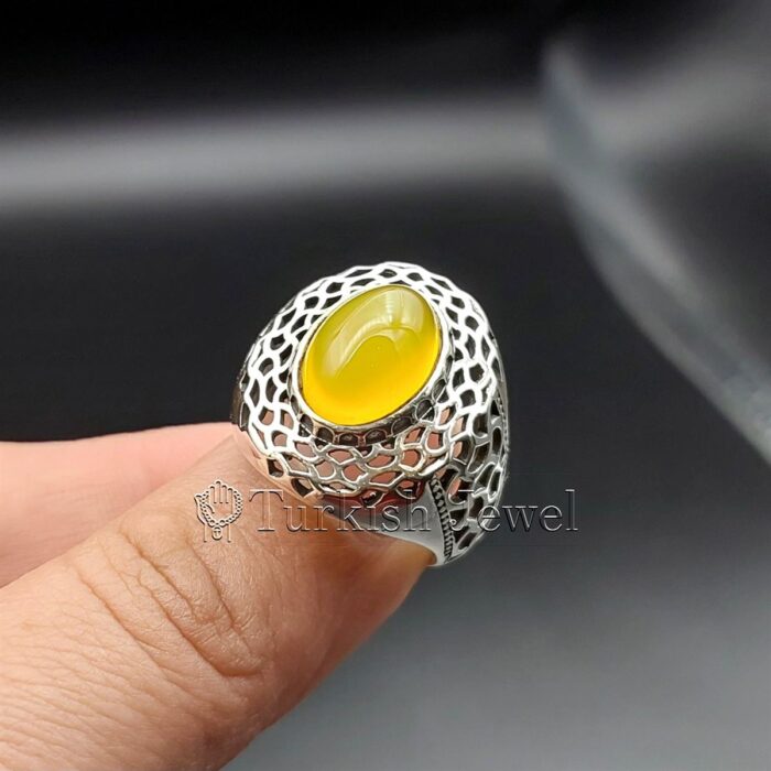 Yellow Agate Stone Ring 925 silver Zard Aqeeq Ring 925 Silver 7 Turkish Jewel <h3>Hand Engraved - Yellow Agate</h3> Superior Quality Handmade Design on Sides. Pure and Natural Yellow Aqeeq (Sabz Agate) stone. Heavy and strong ring made with 925 Silver metal. <p class="LC20lb MBeuO DKV0Md">⭐ Highest Quality Silver 925</p> ⭐ Durable & Strong Design <p class="LC20lb MBeuO DKV0Md">⭐ Lifetime Silver Gurantee</p>