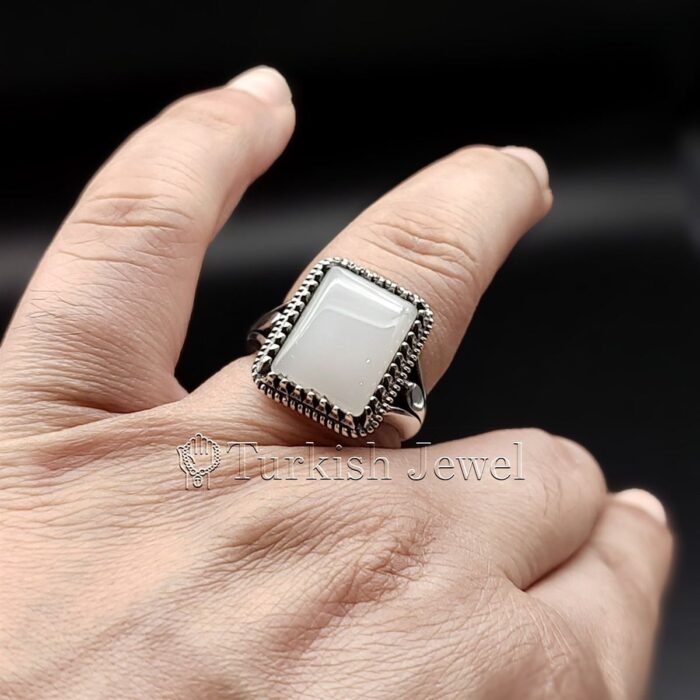 white aqeeq stone ring 925 Silver White agate 6 Turkish Jewel <h3>Hand Engraved - White Agate (White Aqeeq)</h3> Superior Quality Handmade Design on Sides. Pure and Natural White Agate (White Aqeeq) stone. Heavy and strong ring made with 925 Silver metal. <p class="LC20lb MBeuO DKV0Md">⭐ Highest Quality Silver 925</p> ⭐ Durable & Strong Design <p class="LC20lb MBeuO DKV0Md">⭐ Lifetime Silver Gurantee</p>