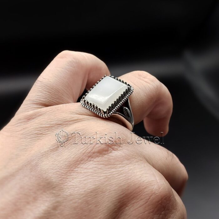 white aqeeq stone ring 925 Silver White agate 7 Turkish Jewel <h3>Hand Engraved - White Agate (White Aqeeq)</h3> Superior Quality Handmade Design on Sides. Pure and Natural White Agate (White Aqeeq) stone. Heavy and strong ring made with 925 Silver metal. <p class="LC20lb MBeuO DKV0Md">⭐ Highest Quality Silver 925</p> ⭐ Durable & Strong Design <p class="LC20lb MBeuO DKV0Md">⭐ Lifetime Silver Gurantee</p>